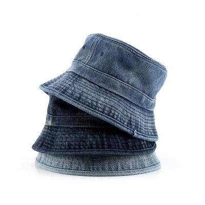 China Wholesale Empty Plain Blue Jean Washed Custom Denim Bucket Character Designer Hat for sale