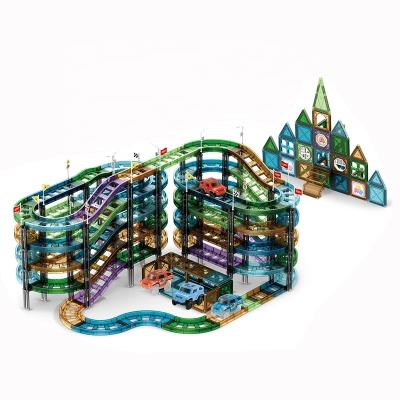 China Hot Selling Plastic Toy Educational Racing Track Car Track Building Tiles 211pcs Magnetic Magnetic Track Car Tiles For Kids for sale