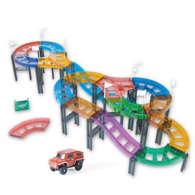 China 60pcs Car Tiles Hot Colorful Magnetic Educational Magnetic Track Track Racing Toy Early Education Building Tiles For Kids for sale