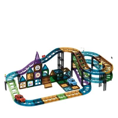 China DIY TOY 96PCS Strong Magnet Race Track Educational New Car Tiles Racing Car Track Building Block for sale