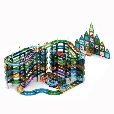 China Educational Toys Mntl 211pcs Kids Magnetic Toy Racer Kids Toy Cars Race Toy Electric Slot Car Track Race Track Set For Educational for sale