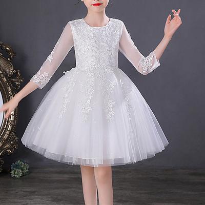 China 2021 Summer Washable Dress Gauze Embroidered Bow Decoration Half-sleeve Pompous Lace Dress Up Princess Short Party Dresses For Birthday for sale