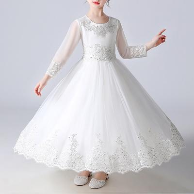 China Long Singing Princess Party Dresses Long Sleeves Gauze Skirt Dress For Birthday Summer Flower Kids Lace Dress Girls Washable Stain for sale