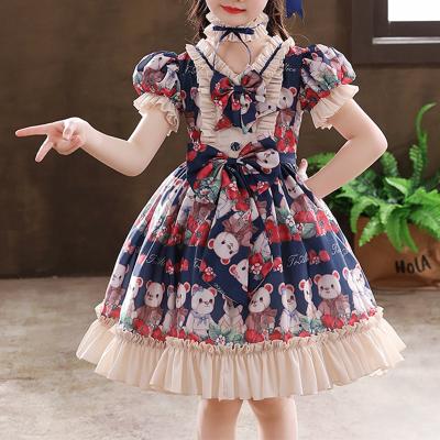 China 2021 Summer Washable Gauze Skirt Princess Dresses Elegant Embroidered Puff Sheath Bow Lace Design Slim Fit Cosplay Party Lolita Dress for sale