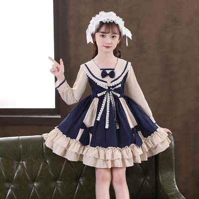 China Princess Boutique Dresses For Girls Collar Bow Decoration Wind M6609 Breathable Soft Sailor Baby Lolita Style Dress Preppy Style Long for sale