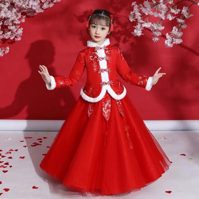 China 8931 Winter Washable Baby Skirt Spring Festival Happy New Year 3D Embroidery Well-cut Princess Dresses Ethnic Style 3D Long Mesh Dress for sale