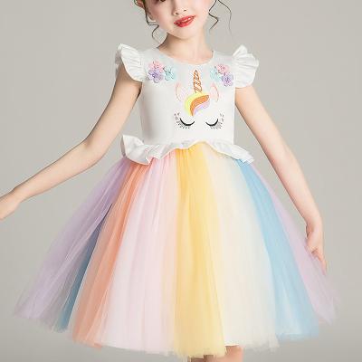 China Girls Summer Breathable Children's Colorful Tutu Dress New Dress Active Sweet Princess Dress Unicorn Print Skirt Quantity Girls Kids for sale