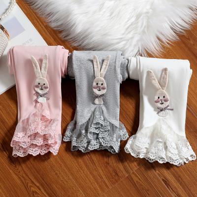 China 2021 3-12 Years Kids Baby Breathable Korean Leg Warmers Shape Soft Dancing Cotton Pants Cartoon Rabbit Lace Decoration for sale