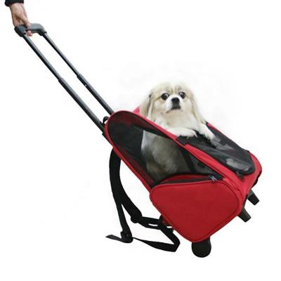 China Sustainable Dog Cat Puppies Rolling Carrier Breathable Backpack Pet Trolley Travel Bag With Wheels for sale