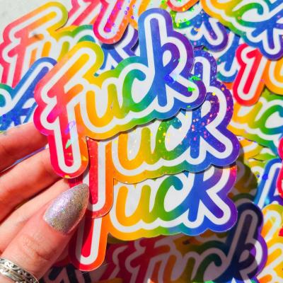 China Low MOQ Waterproof Custom Printing Irregular Shape Waterproof Glossy Holographic Hologram Die Cut Stickers for sale