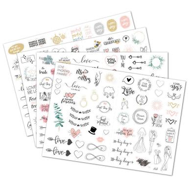 China Waterproof Custom Wedding Invitation Text Stickers Diet Clear Transparent Cut Stickers Decoration Sticker Sheet for sale