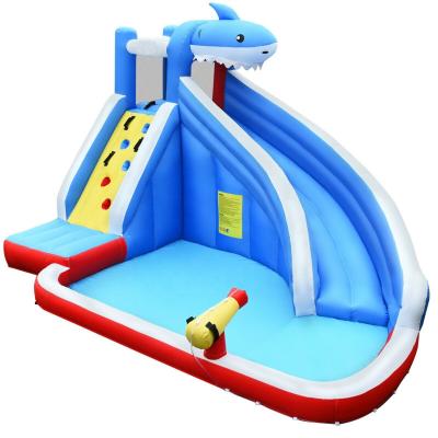 China Hot Sale 420D+840D Oxford Shark Inflatable Water Slide With Inflatable Bouncer And Pool Water Slide Park For Sale for sale