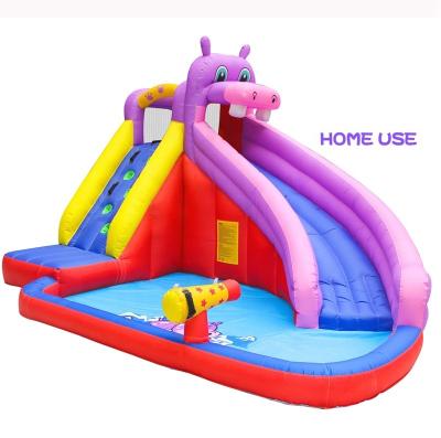 China 420D Oxford and PVC tarpaulin house use cheap kids hippo outdoor inflatable water slide for sale china for sale