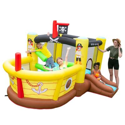 China HOT Sale Oxford Cloth Pirate Ship Bouncer Bouncy Castle Jumping Combo SET Pull Basket Game Ball Games Style With Small Slide for sale