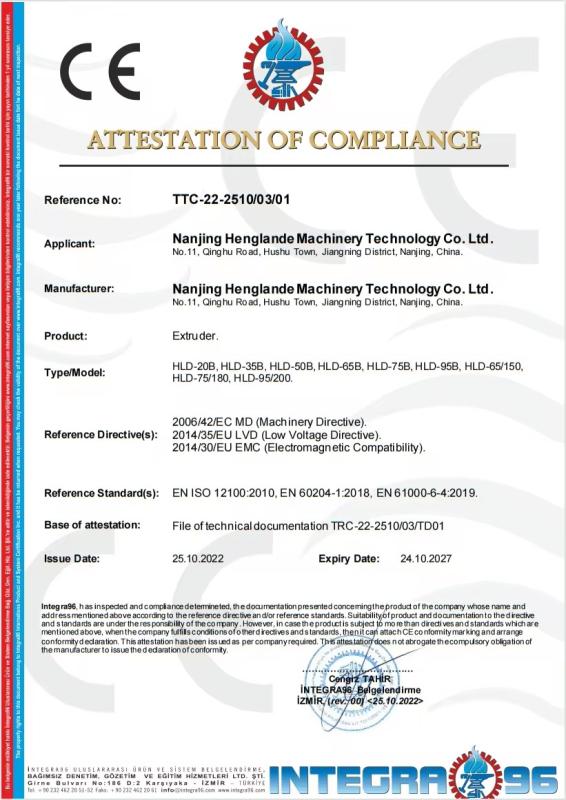 ATTESTATION OF COMPLIANCE - Nanjing Henglande Machinery Technology Co., Ltd.