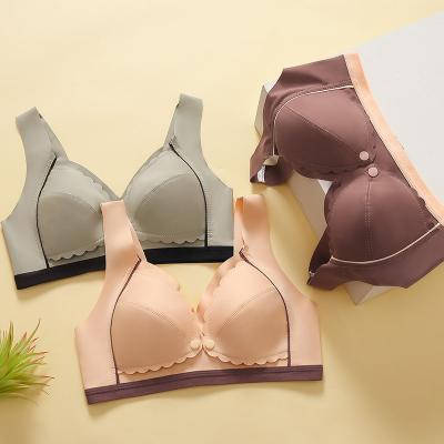 China Front Closure Comfortable Bra Breastfeeding Ice Opening Radiation Protection Buckle Silk Bra Ribbed Nursing Care Bra for sale