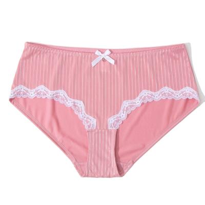 China Breathable Customized Cotton Crotch Women Underwear Knickers Strip Lace Silky Panties With Bow for sale