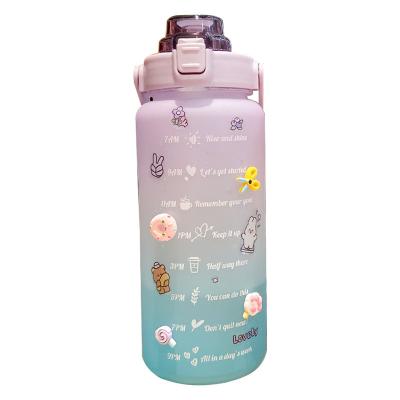 China Large Capacity 2L Cartoon Color Bpa Plastic Motivational Water Bottle Cute Hot Viable Free Portable Travel Gym Motivational Water Bottle for sale