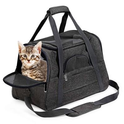 China Viable Airline Approved Color Logo Foldable Portable Soft Pet Carrier Custom Dog Cat Travel Bag for sale