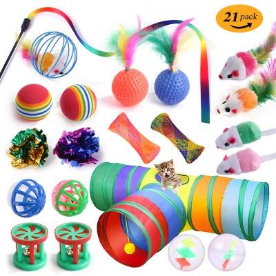 China Cat Toys Set Kitten Toys Viable Assortments Tunnel Fluffy Mouse Cat Toys Variety Pack For Cat Kitten Interactive Feather Toy for sale