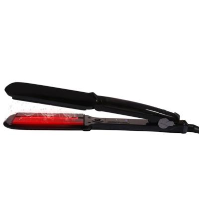 China Professional Private Label Car 2 In 1 Infrared Steam Hair Straightening Perm Wet And Dry Curling Wide Flat Iron for sale