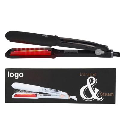 China Good Quality Tourmaline Professional Wide Ceramic Flat Iron Car Hair Salon Infrared Steam Styler Hair Straightener for sale