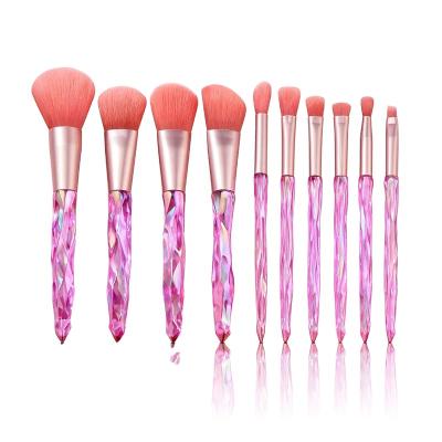 China Angular Blush MACTING 10 PCS Crystal Diamond Handle Makeup Brushes Pink Set Makeup Tools for sale