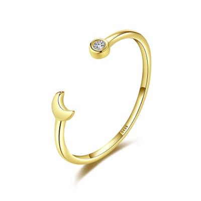 China MACTING Open Ring 925 Zirconia Gemstone 18k Yellow Gold Silver Adjustable Waterproof Moon Ring Women's Gift for sale