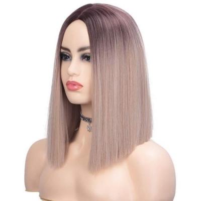 China MACTING 10inch Straight Synthetic Middle Split Short Straight Bobo Shoulder Hair High Temperature Fiber Wig for sale