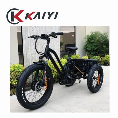 China Aluminum alloy KAIYI 48V 500W/750W cargo delivery power front hub motor 7speed fast ebike 3 wheel electric bicycle for sale