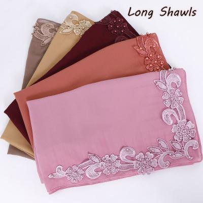 China New Summer Fashion Soft Touch Feeling Simple Chiffon Beads Soft Chiffon Scarf Factory Wholesale Professional Muslim Scarf for sale