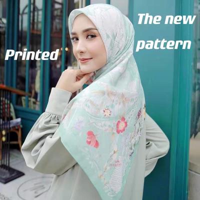 China Muslim Turkey Silk Square Shawl Soft Touch Feeling Hijab Scarf Illustration Digital Printing Women Adult 80s Polyester Spring Soft Touch Feeling for sale