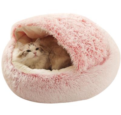 China Travel Factory Plush Fleece Soft Comfortable Luxury Lovely Round Pet Nest Mat Pet Donut Donut Dog Cat Bed Plush Hamburger Shape Sleep Cushion Warm for sale