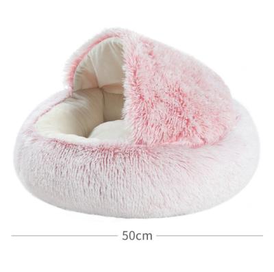 China Travel Burger Pink Dog Bed with Attached Small Middle Covering Durable Round Cushion Pet Nap Nest Bed Pillow Cats Dog Dog Bed for sale