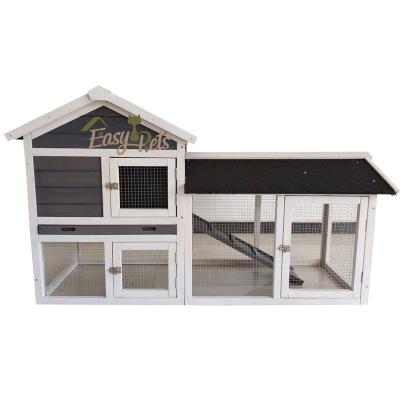 China Two Story Outdoor Wooden Rabbit Cage Liveable Habitat Small Pet House On The Run With Removable Tray Hutch for sale