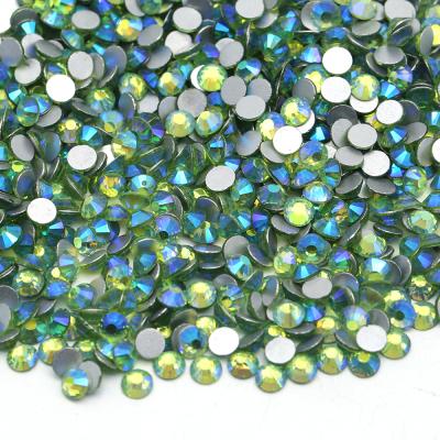 China XULIN Flatback Peridot AB Color Round Flatback Crystal Glass Nail Rhinestone For Nail Art Decoration for sale