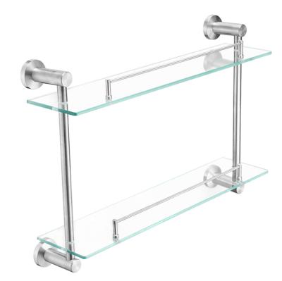 China Wenzhou Factory Wall Mount 304 Bathroom Accessories Stainless Steel Shelf Shower Room Glass Tier Tier Shelf Double Double for sale