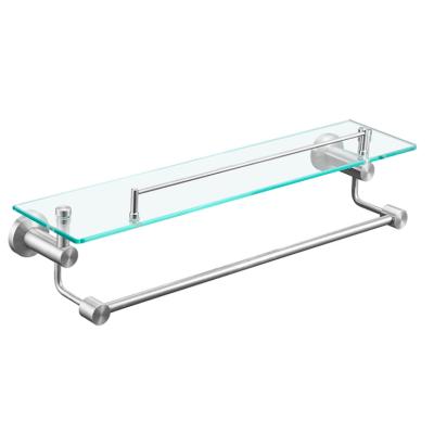 China Wall Mounted Type Wenzhou Factory Wall Mount 304 Bathroom Accessories Stainless Steel Shelf Hotel Towel Glass Shelf With Bar Towel Glass Shelf for sale