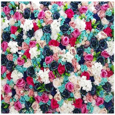 China Fashional 2021 3D Effect Roll Wedding Decoration Artificial Fabric Rose Flower Wall Panel Backdrop for sale