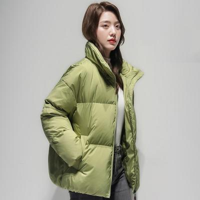 China 2022 New 90% Breathable Goose Down Coat Casual Stylish Bright Long Sleeve Loose Warm Stand Collar Down Jacket Coat for sale