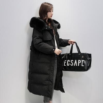 China 2022 New Breathable Long Down Jacket Winter Fur Collar Fashion Big For Women Belt Decorative Anorak for sale