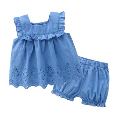 China Breathable/Comfortable/High Quality Girl Fashion 2 Pieces Denim Shirt And Shorts Baby Clothes for sale