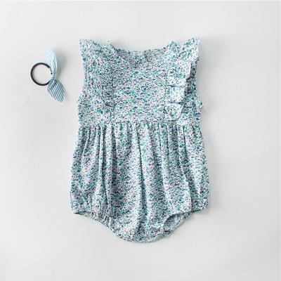 China Breathable / Cozy 100%cotton Flower Print Comfy Ruffle Sleeves Babies' Rompers for sale