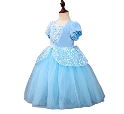 China Factory Direct 2022 Summer Kids Girl Princess Dress Viable Blue Lace Princess Girls Dress Supply for sale