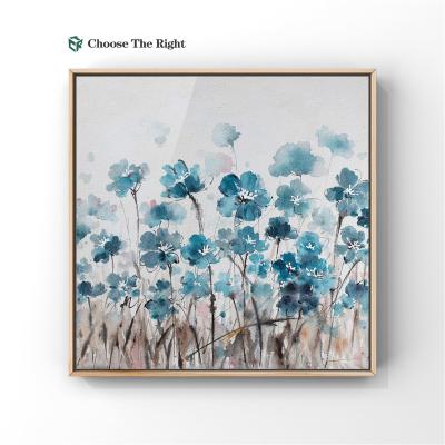 China Creative& Factory Customized Customized Ink Oil Canvas Painting Wall Art Wooden Framed Painting Decor Hot Sales Customization Blue Flower for sale