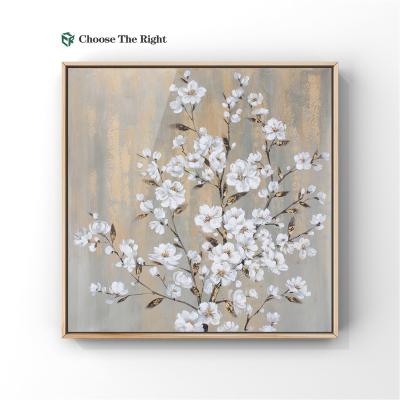 China Creative& Custom Made Customization Wholesales White Peach Bouquet Framed Picture Oil Flower Canvas Painting Wall Art for sale