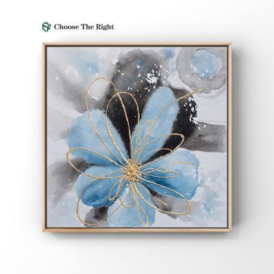 China Creative& Customization Factory Direct Blue Canvas Framed Flower Oil Painting Custom Handmade Picture Paintings On Canvas Hotel Wall Art for sale