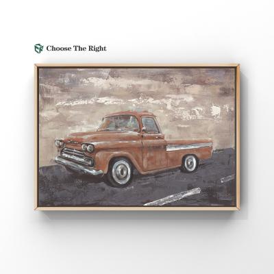 China Creative& Customized Top Tending OEM Still Framed Retro Red Car Road Wall Paintings For Living Room Life Art Oil Painting Hand Painted Canvas for sale