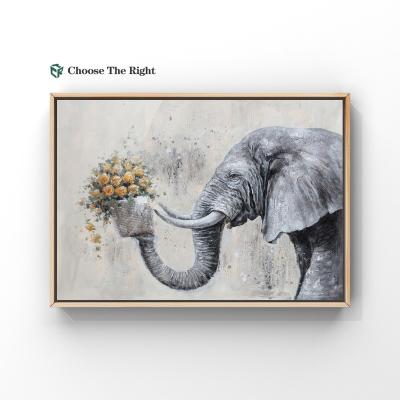 China Creative& Customized Elephant Nose Hot Customization Insti Sale Flower Basket Oil Painting Hanging Canvases To Paint Wood Frame Hotel Art Decor for sale