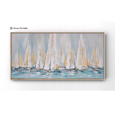 China Creative& Customization factory direct sailboat seasacpe oil painting canvas customized wooden framed canvas picture hotel wall decoration for sale